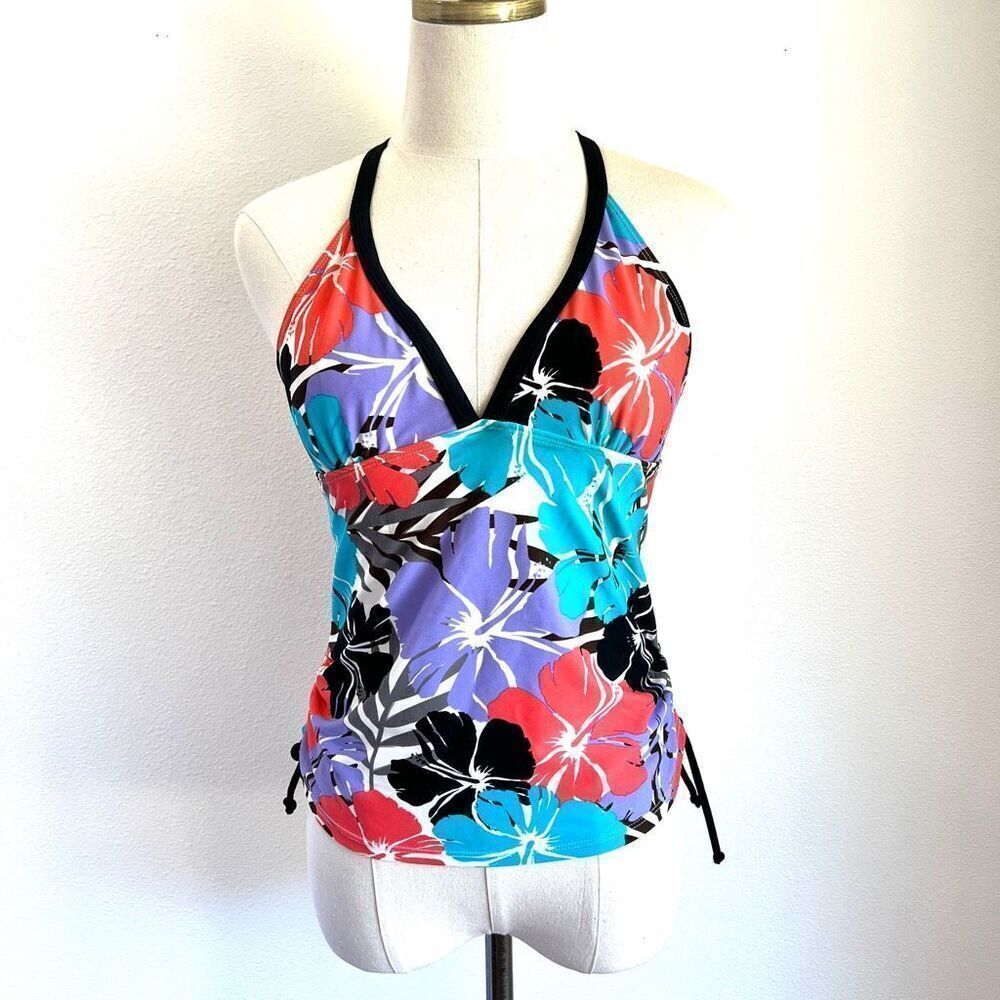 Magellan Sportswear Tropical Floral Tankini Top Size Small Orange Purple and Blu